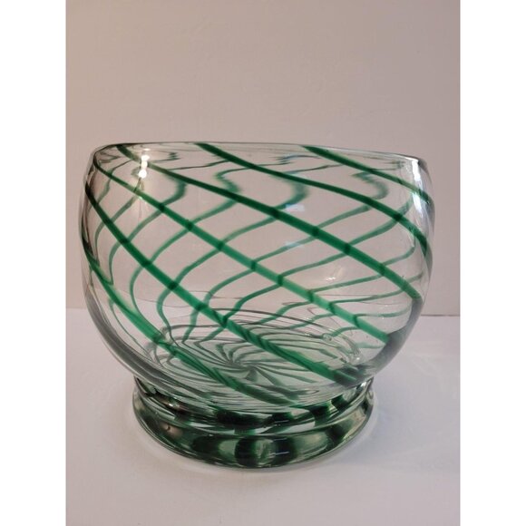 Vintage Hand Blown Green Spiral Glass Fish Bowl Table Decor - Picture 1 of 3
